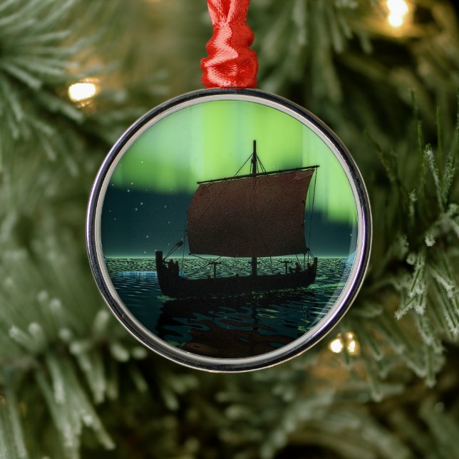 Adorno Metálico Buque Viking Y Luces Del Norte (Árbol)
