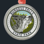 Adorno Metálico Burgess Falls State Park Tennessee Badge<br><div class="desc">Ilustracion del Parque Estatal Burgess Falls en un círculo de insignias. El Parque Estatal Burgess Falls es un parque estatal y una zona natural del estado del condado de Putnam y del condado de White,  Tennessee.</div>