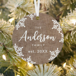 Adorno Metálico Burlap Snowflakes Personalizado Nombre de familia 