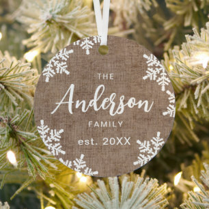 Adorno Metálico Burlap Snowflakes Personalizado Nombre de familia 