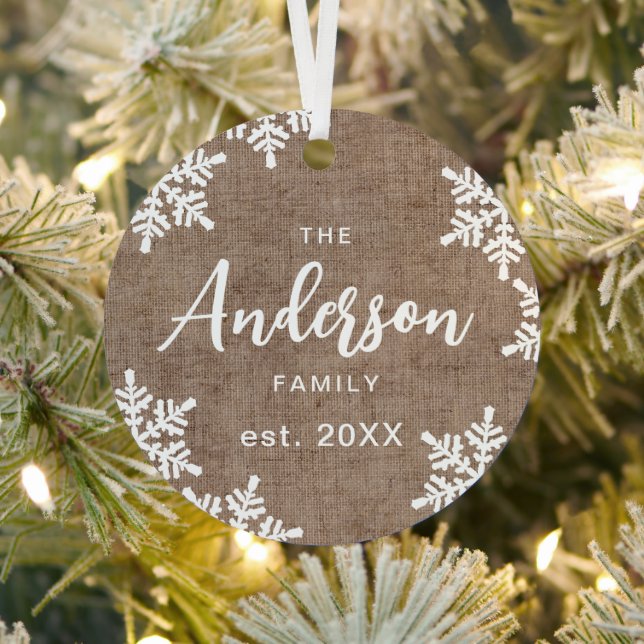 Adorno Metálico Burlap Snowflakes Personalizado Nombre de familia  (in situ)