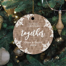 Adorno Metálico Burlap Snowflings Nuestra Primera Navidad Juntos