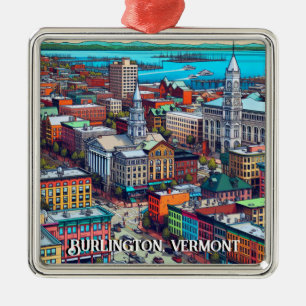 Adorno Metálico Burlington, Vermont Comic Book Style Art