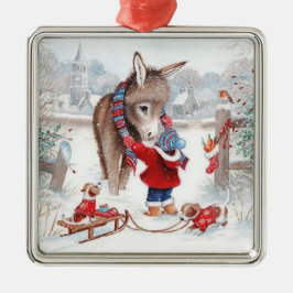 Adorno Metálico Burro Navidad Lindo Familia 
