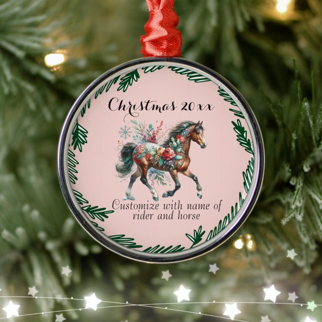 Adorno Metálico Caballo De Invierno Con Flores (Enjoy this Festive Christmas design! Customize with your favorite holiday event or greeting. )