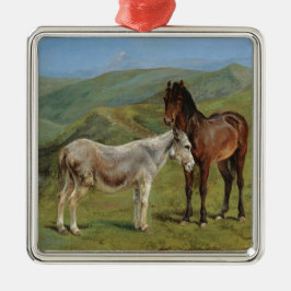 Adorno Metálico Caballo gris claro en un campo (animal de granja e