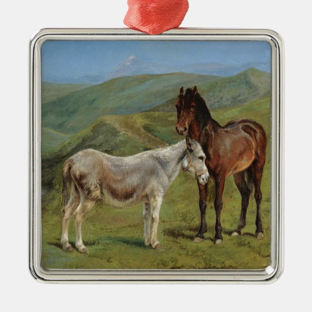 Adorno Metálico Caballo gris claro en un campo (animal de granja e (Frente)