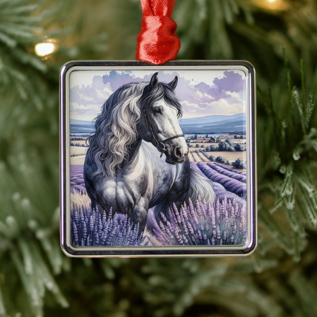 Adorno Metálico Caballo gris de bonito parado en lavanda (Árbol)