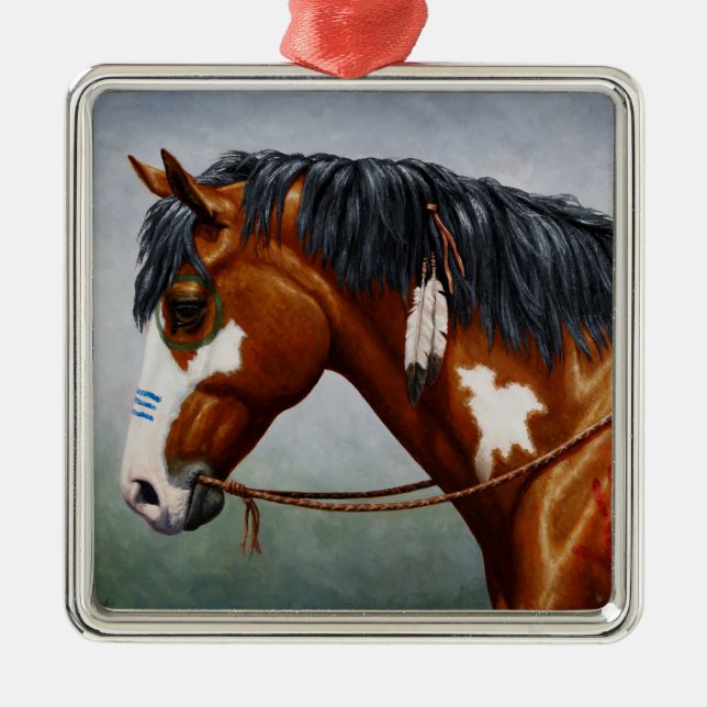 Adorno Metálico Caballo nativo americano de la bahía de Pinto (Frente)
