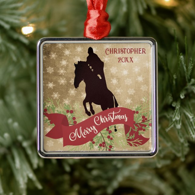 Adorno Metálico Caballo personalizado saltando Feliz Navidad (Árbol)