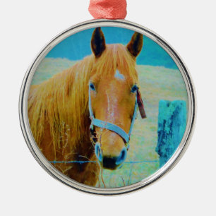 Adorno Metálico Caballo tintado de color azul denim