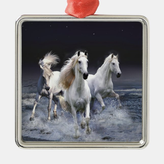 Adorno Metálico Caballos corriendo lanzando almohada (Frente)