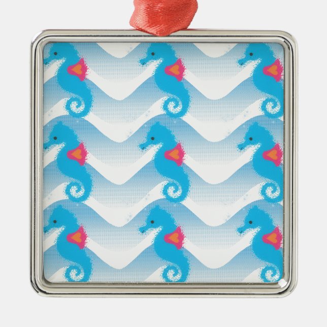 Adorno Metálico Caballos De Mar Y Patrón De Ondas Azules (Frente)