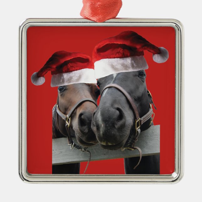 Adorno Metálico Caballos navidades con Santa Claus (Frente)