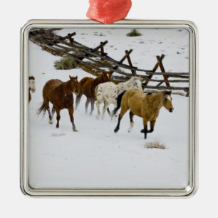 Adorno Metálico Caballos que corren en nieve