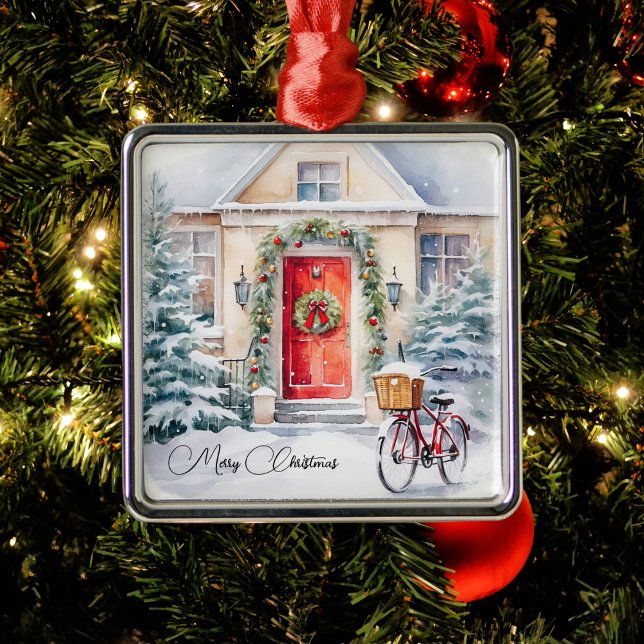 Adorno Metálico Cabaña de Navidades de la Puerta Roja Nostálgica (Subido por el creador)