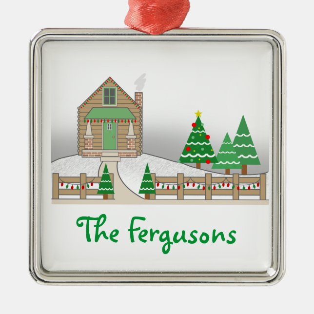 Adorno Metálico Cabina de registro y Navidades Luces Escena de Nie (Frente)