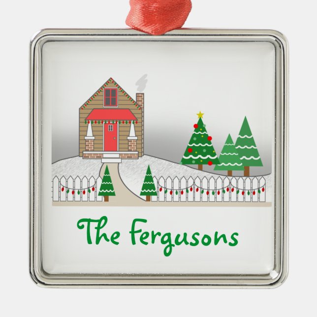 Adorno Metálico Cabina de registro y Navidades Luces Escena de Nie (Frente)