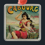 Adorno Metálico Cabourg, France Beach Resort, Viajes Vintage<br><div class="desc">Cartel de viaje europeo de ilustracion vintage para Cabourg,  Francia de Edouard Elzingre con una morena en un traje de baño de estilo antiguo jugando en las olas de la playa. Cabourg es un complejo turístico situado en el océano,  en la región normanda de Francia.</div>