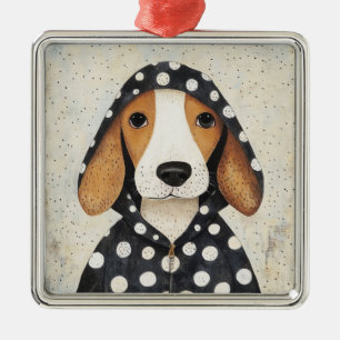 Adorno Metálico Cachorro Beagle Triste con Sudadera de Lunares