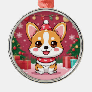 Adorno Metálico Cachorro Corgi Adorable Con Regalos De Navidad