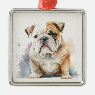 ADORNO METÁLICO CACHORRO DE PERRO BULLDOG ADORABLE MARRÓN Y BLANCO
