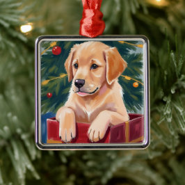 Adorno Metálico Cachorro de Retriever Dorado de Navidad Regalo