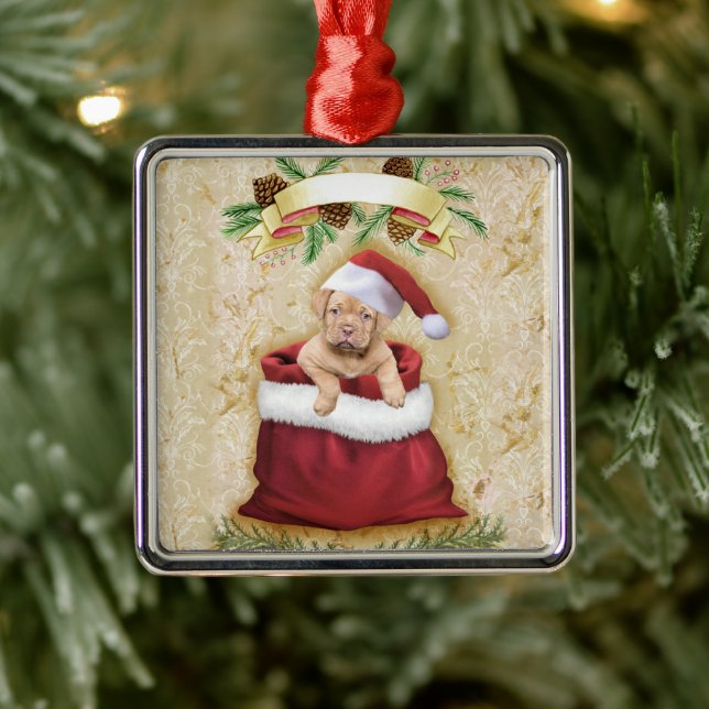 Adorno Metálico Cachorro en una bolsa con juguetes para Navidades (Árbol)