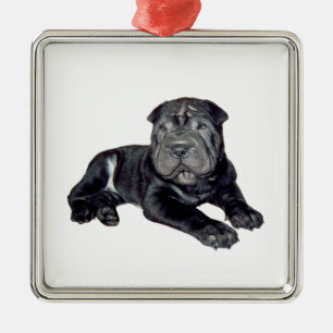 Adorno Metálico Cachorro negro Shar Pei chino