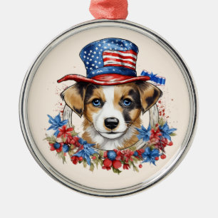 Adorno Metálico Cachorro Patriótico 4 de Julio Día de la Independe