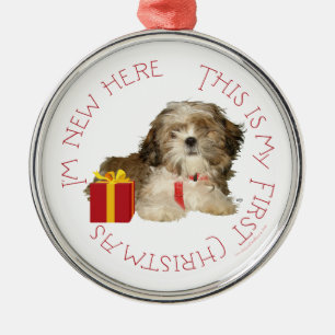 Adorno Metálico Cachorro Shih Tzu Primera Navidad
