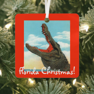 Adorno Metálico Caimán de Navidad de Florida