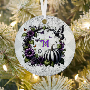 Adorno Metálico Calabaza de árbol de Halloween gótico con monogram