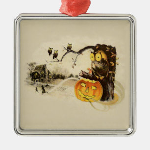 Adorno Metálico Calabaza de árbol de linterna de búho Jack