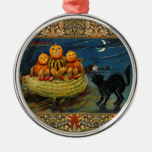 Adorno Metálico Calabazas de Halloween vintage Gato negro
