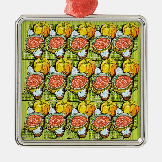 Adorno Metálico Calabazas, sopa y fondo a rayas (Frente)