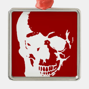 Adorno Metálico Calavera - Arte Metalizado de fantasía rojo y blan