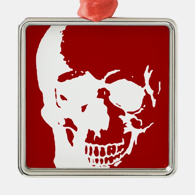 Adorno Metálico Calavera - Arte Metalizado de fantasía rojo y blan (Frente)