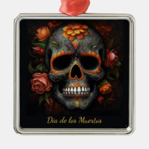 Adorno Metálico Calavera de azúcar floral Día de los Muertos Calav