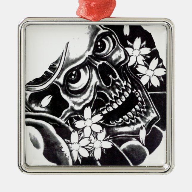 Adorno Metálico Calavera de tatuaje japonesa (Frente)