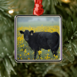 Adorno Metálico Calf negro en un campo de girasoles