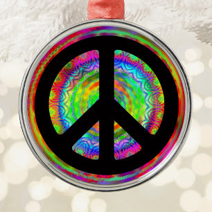 Adorno Metálico Calidoscopio Fractal Colorido Símbolo de Paz Negro