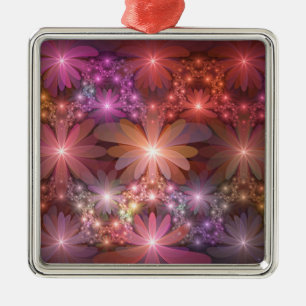 Adorno Metálico Cama De Flores Colorido Brillante Arte Fractal Abs