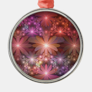 Adorno Metálico Cama De Flores Colorido Brillante Arte Fractal Abs