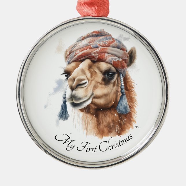 Adorno Metálico Camello navidad, personalizable (Frente)