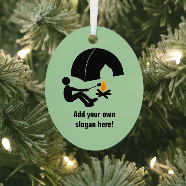 Adorno Metálico Caminando con Tienda y Fogata - tu propio texto (in situ)