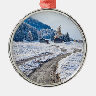 Adorno Metálico Camino de tierra en la tierra de la nieve,