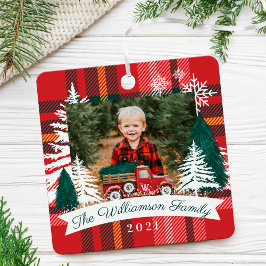 Adorno Metálico Camión Rojo Entrega de Árbol de Navidad Foto Red P