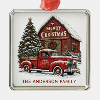 Adorno Metálico Camión Rojo Vintage Feliz Navidad Granero Personal