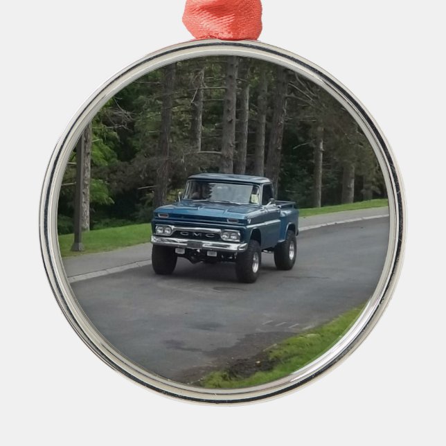 Adorno Metálico Camioneta pickup azul clásica antigua de GMC (Frente)